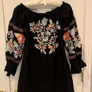 Free People Black Mini Boho Dress: S Petite